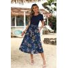 Zeagoo Womens Midi Dress Summer Short Sleeve Dress with Pockets 2025 Casual Floral T-Shirt Dress Flowy Beach Sundress(Navyblue-floral)