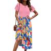 Zeagoo Womens Midi Dress Summer Short Sleeve Dress with Pockets 2025 Casual Floral T-Shirt Dress Flowy Beach Sundress(Pink-color Floral)