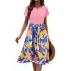 Zeagoo Womens Midi Dress Summer Short Sleeve Dress with Pockets 2025 Casual Floral T-Shirt Dress Flowy Beach Sundress(Pink-color Floral)