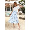 Zeagoo Womens Midi Dress Summer Short Sleeve Dress with Pockets 2025 Casual Floral T-Shirt Dress Flowy Beach Sundress(White Blue-floral)