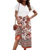 Zeagoo Womens Midi Dress Summer Short Sleeve Dress with Pockets 2025 Casual Floral T-Shirt Dress Flowy Beach Sundress(White-red Floral)