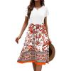 Zeagoo Womens Midi Dress Summer Short Sleeve Dress with Pockets 2025 Casual Floral T-Shirt Dress Flowy Beach Sundress(White-red Floral)