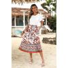 Zeagoo Womens Midi Dress Summer Short Sleeve Dress with Pockets 2025 Casual Floral T-Shirt Dress Flowy Beach Sundress(White-red Floral)
