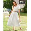 Zeagoo Women’s Midi Summer 2025 Boho Elastic High Waist A-Line Flowy Swing Asymmetric Tiered Skirt Dress with Pockets(01-white)