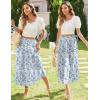 Zeagoo Women’s Midi Summer 2025 Boho Elastic High Waist A-Line Flowy Swing Asymmetric Tiered Skirt Dress with Pockets(Light Blue Floral)