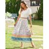 Zeagoo Women’s Midi Summer 2025 Boho Elastic High Waist A-Line Flowy Swing Asymmetric Tiered Skirt Dress with Pockets(White Blue Floral)
