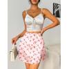 Zeagoo Womens Mini Skirts Elastic High Waisted Satin Silk A-Line Zipper Split Slit 2025 Party Skirt(Pink Floral)