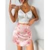 Zeagoo Womens Mini Skirts Elastic High Waisted Satin Silk A-Line Zipper Split Slit 2025 Party Skirt(Rose Floral)