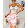 Zeagoo Womens Mini Skirts Elastic High Waisted Satin Silk A-Line Zipper Split Slit 2025 Party Skirt(Rose Floral)