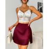 Zeagoo Womens Mini Skirts Elastic High Waisted Satin Silk A-Line Zipper Split Slit 2025 Party Skirt(Wine Red)