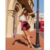 Zeagoo Womens Mini Skirts Elastic High Waisted Skirts Stain A-Line Zipper Party Club Skirt 2025(Wine Red)