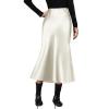 Zeagoo Womens Satin Skirt High Waist Midi Skirt Flowy Hem Silk Skirts Casual Summer Slip Skirt(Beige)