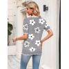 Zeagoo Women’s Short Sleeve Sweater 2026 Spring Summer V Neck Lightweight Tops Dressy Blouses Business Casual Outfits(A-flower Grey)