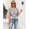 Zeagoo Women’s Short Sleeve Sweater 2026 Spring Summer V Neck Lightweight Tops Dressy Blouses Business Casual Outfits(A-flower Grey)