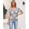 Zeagoo Women’s Short Sleeve Sweater 2026 Spring Summer V Neck Lightweight Tops Dressy Blouses Business Casual Outfits(A-flower Grey)