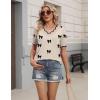 Zeagoo Women’s Short Sleeve Sweater 2026 Spring Summer V Neck Lightweight Tops Dressy Blouses Business Casual Outfits(A-khaki Bow)