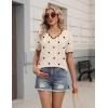 Zeagoo Women’s Short Sleeve Sweater 2026 Spring Summer V Neck Lightweight Tops Dressy Blouses Business Casual Outfits(A-khaki Polka Dot)