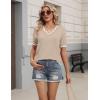 Zeagoo Women’s Short Sleeve Sweater 2026 Spring Summer V Neck Lightweight Tops Dressy Blouses Business Casual Outfits(Apricot)