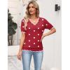 Zeagoo Women’s Short Sleeve Sweater 2026 Spring Summer V Neck Lightweight Tops Dressy Blouses Business Casual Outfits(A-red White Heart)