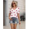 Zeagoo Women’s Short Sleeve Sweater 2026 Spring Summer V Neck Lightweight Tops Dressy Blouses Business Casual Outfits(A-white Red Heart)