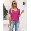 Zeagoo Women’s Short Sleeve Sweater 2026 Spring Summer V Neck Lightweight Tops Dressy Blouses Business Casual Outfits(Hot Pink)