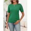 Zeagoo Women’s Short Sleeve Sweater Tops 2026 Spring Summer Crew Neck Hollow Out Blouses Dressy Business Casual Outfits(Green)