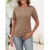 Zeagoo Women’s Short Sleeve Sweater Tops 2026 Spring Summer Crew Neck Hollow Out Blouses Dressy Business Casual Outfits(Khaki)