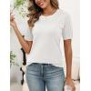 Zeagoo Women’s Short Sleeve Sweater Tops 2026 Spring Summer Crew Neck Hollow Out Blouses Dressy Business Casual Outfits(White)