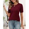 Zeagoo Women’s Short Sleeve Sweater Tops 2026 Spring Summer Crew Neck Hollow Out Blouses Dressy Business Casual Outfits(Wine Red)