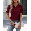 Zeagoo Women’s Short Sleeve Sweater Tops 2026 Spring Summer Crew Neck Hollow Out Blouses Dressy Business Casual Outfits(Wine Red)