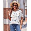 Zeagoo Womens Short Sleeve Tops Floral Boho Shirts Pleated Crewneck Summer Outfit Puff Sleeve Blouses Casual Tunic(Bf112)