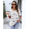 Zeagoo Womens Short Sleeve Tops Floral Boho Shirts Pleated Crewneck Summer Outfit Puff Sleeve Blouses Casual Tunic(Bf112)