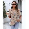 Zeagoo Womens Short Sleeve Tops Floral Boho Shirts Pleated Crewneck Summer Outfit Puff Sleeve Blouses Casual Tunic(Floral Beige 170)