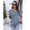 Zeagoo Womens Short Sleeve Tops Floral Boho Shirts Pleated Crewneck Summer Outfit Puff Sleeve Blouses Casual Tunic(Pa236)