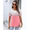 Zeagoo Womens Short Sleeve Tops Floral Boho Shirts Pleated Crewneck Summer Outfit Puff Sleeve Blouses Casual Tunic(Pink Flower)