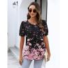 Zeagoo Womens Short Sleeve Tops Floral Boho Shirts Pleated Crewneck Summer Outfit Puff Sleeve Blouses Casual Tunic(Sf31)