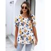 Zeagoo Womens Short Sleeve Tops Floral Boho Shirts Pleated Crewneck Summer Outfit Puff Sleeve Blouses Casual Tunic(Wf38)
