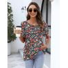 Zeagoo Womens Short Sleeve Tops Floral Boho Shirts Pleated Crewneck Summer Outfit Puff Sleeve Blouses Casual Tunic(Xh464)