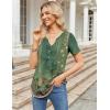 Zeagoo Womens Short Sleeve Tops Summer Henley V-Neck Tshirts Casual Pleated Blouse Dressy Loose Floral Basic Tee(01-green Ethnic Pattern)