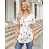 Zeagoo Womens Short Sleeve Tops Summer Henley V-Neck Tshirts Casual Pleated Blouse Dressy Loose Floral Basic Tee(01-white Floral)