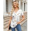Zeagoo Womens Short Sleeve Tops Summer Henley V-Neck Tshirts Casual Pleated Blouse Dressy Loose Floral Basic Tee(01-white Floral)
