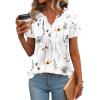 Zeagoo Womens Short Sleeve Tops Summer Henley V-Neck Tshirts Casual Pleated Blouse Dressy Loose Floral Basic Tee(01-white Floral)