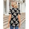 Zeagoo Womens Short Sleeve Tops Summer Henley V-Neck Tshirts Casual Pleated Blouse Dressy Loose Floral Basic Tee(Black Leaf Floral)