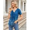 Zeagoo Womens Short Sleeve Tops Summer Henley V-Neck Tshirts Casual Pleated Blouse Dressy Loose Floral Basic Tee(Blue Ethnic Floral)
