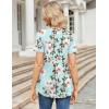 Zeagoo Womens Short Sleeve Tops Summer Henley V-Neck Tshirts Casual Pleated Blouse Dressy Loose Floral Basic Tee(Blue Floral)