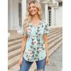 Zeagoo Womens Short Sleeve Tops Summer Henley V-Neck Tshirts Casual Pleated Blouse Dressy Loose Floral Basic Tee(Blue Floral)