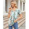 Zeagoo Womens Short Sleeve Tops Summer Henley V-Neck Tshirts Casual Pleated Blouse Dressy Loose Floral Basic Tee(Blue Floral)