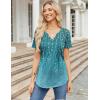 Zeagoo Womens Short Sleeve Tops Summer Henley V-Neck Tshirts Casual Pleated Blouse Dressy Loose Floral Basic Tee(Blue Floral Print)