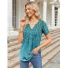 Zeagoo Womens Short Sleeve Tops Summer Henley V-Neck Tshirts Casual Pleated Blouse Dressy Loose Floral Basic Tee(Blue Floral Print)