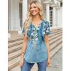 Zeagoo Womens Short Sleeve Tops Summer Henley V-Neck Tshirts Casual Pleated Blouse Dressy Loose Floral Basic Tee(Blue Flowers)